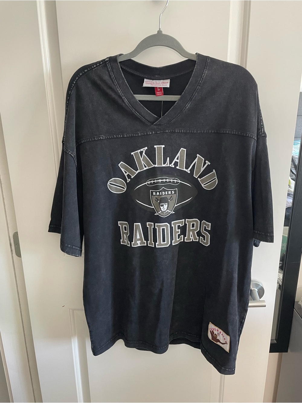 Mitchell & Ness Oakland Raiders Black Crewneck Tee with White Script Label